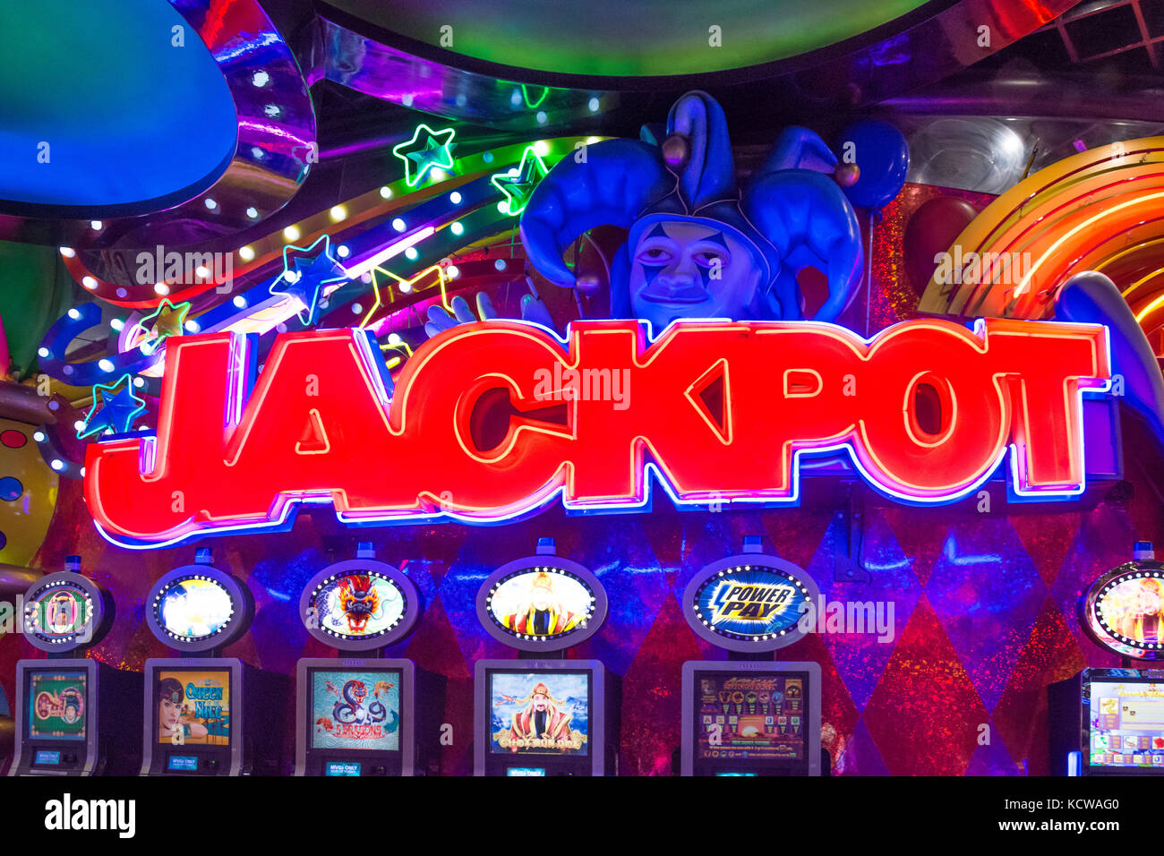 'Jackpot' Zeichen in Carnival City Casino & Entertainment World, Brakpan, East Rand, größere Johannesberg, Provinz Gauteng, Südafrika Stockfoto