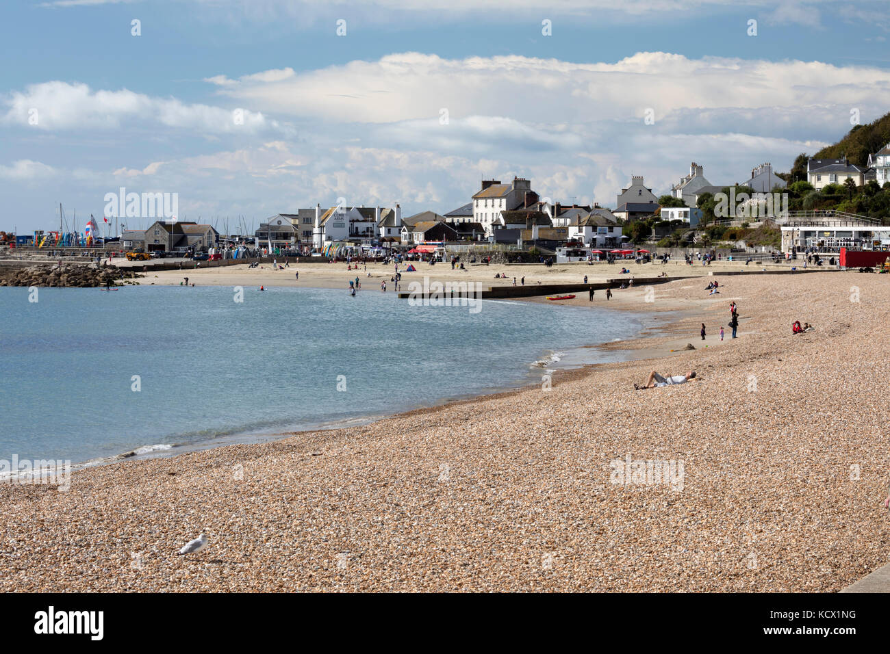 Shingle Beach und die Altstadt, Lyme Regis, Dorset, England, Vereinigtes Königreich, Europa Stockfoto