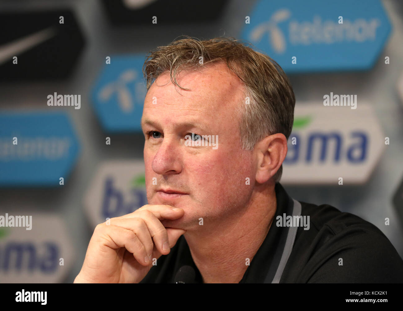 Nordirland-Manager Michael O'Neill während der Pressekonferenz im Thon Hotel Ullevaal Stadion, Oslo. Stockfoto