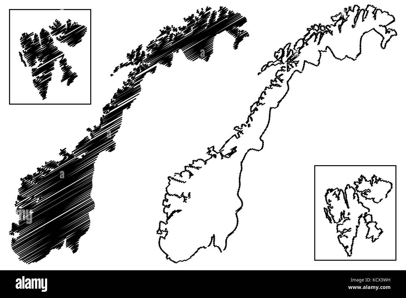 Norwegen karte Vektor-illustration, kritzeln Skizze Norwegen (Svalbard) Stock Vektor