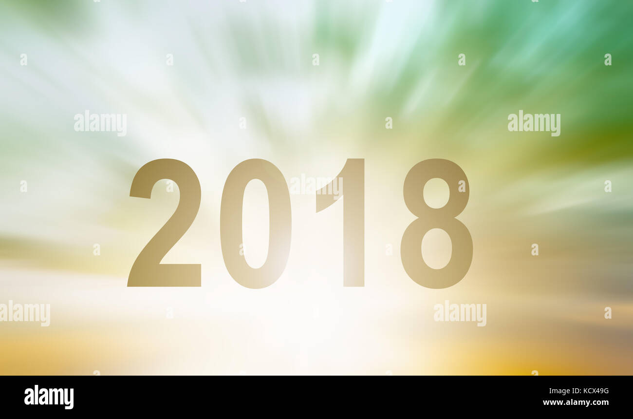 Neues Jahr vierstellig Text Sonnenuntergang blur 2018 Hintergrund Stockfoto