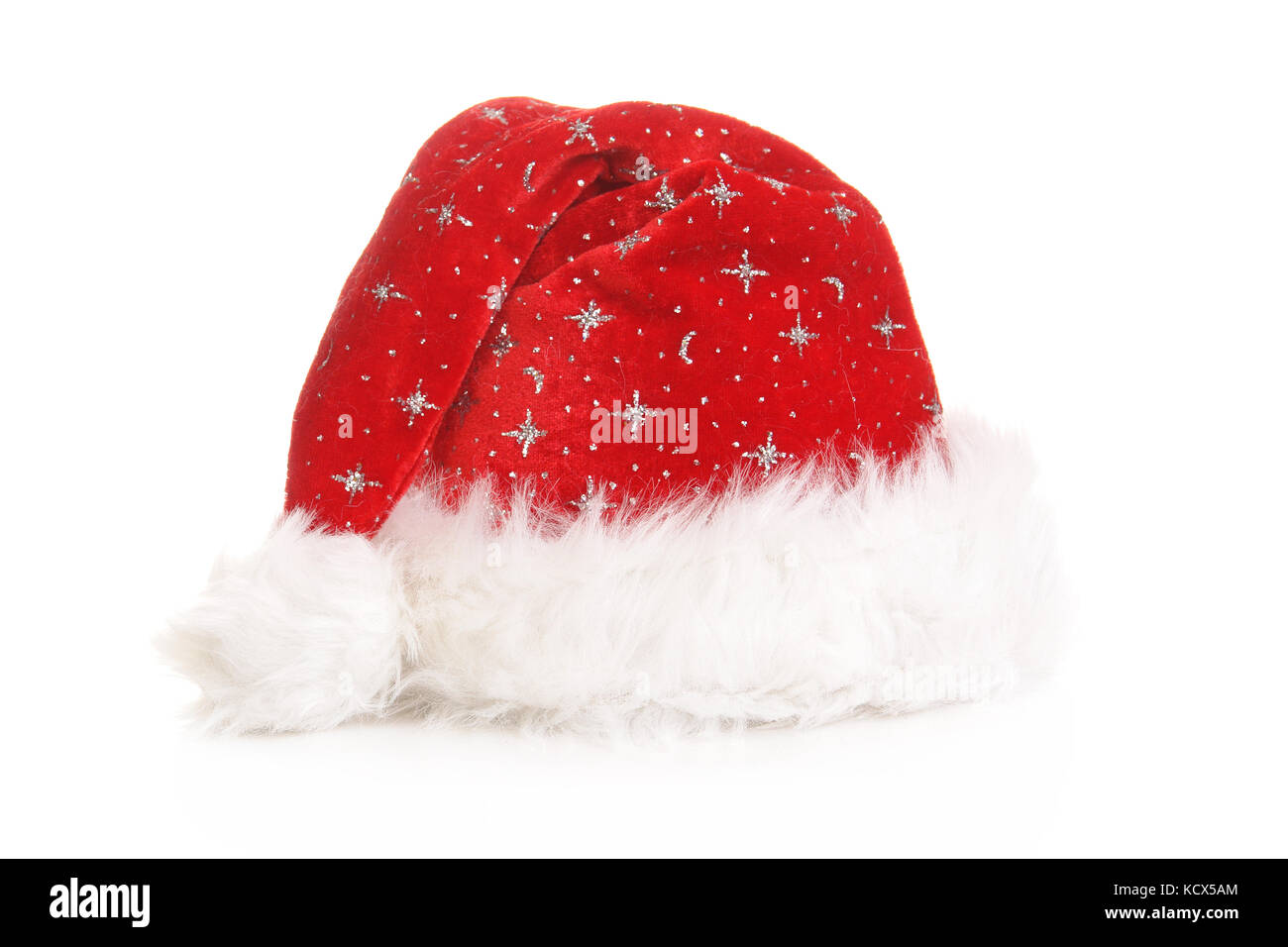 Rote Weihnachtsmann Mütze mit weißem Hintergrund Stockfoto