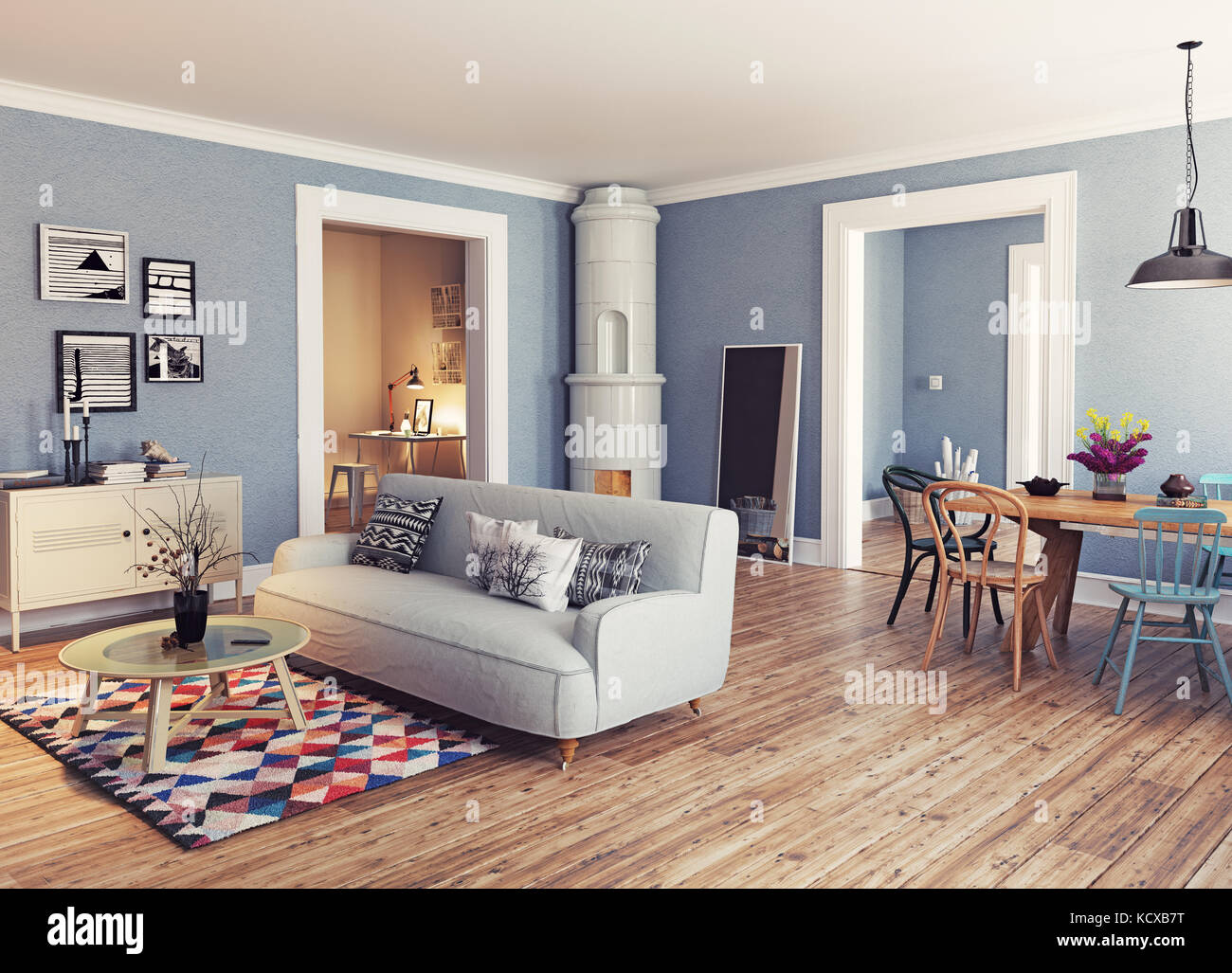 Modernes Apartment. skandinavischen Flair. 3D Rendering illustration Konzept Stockfoto