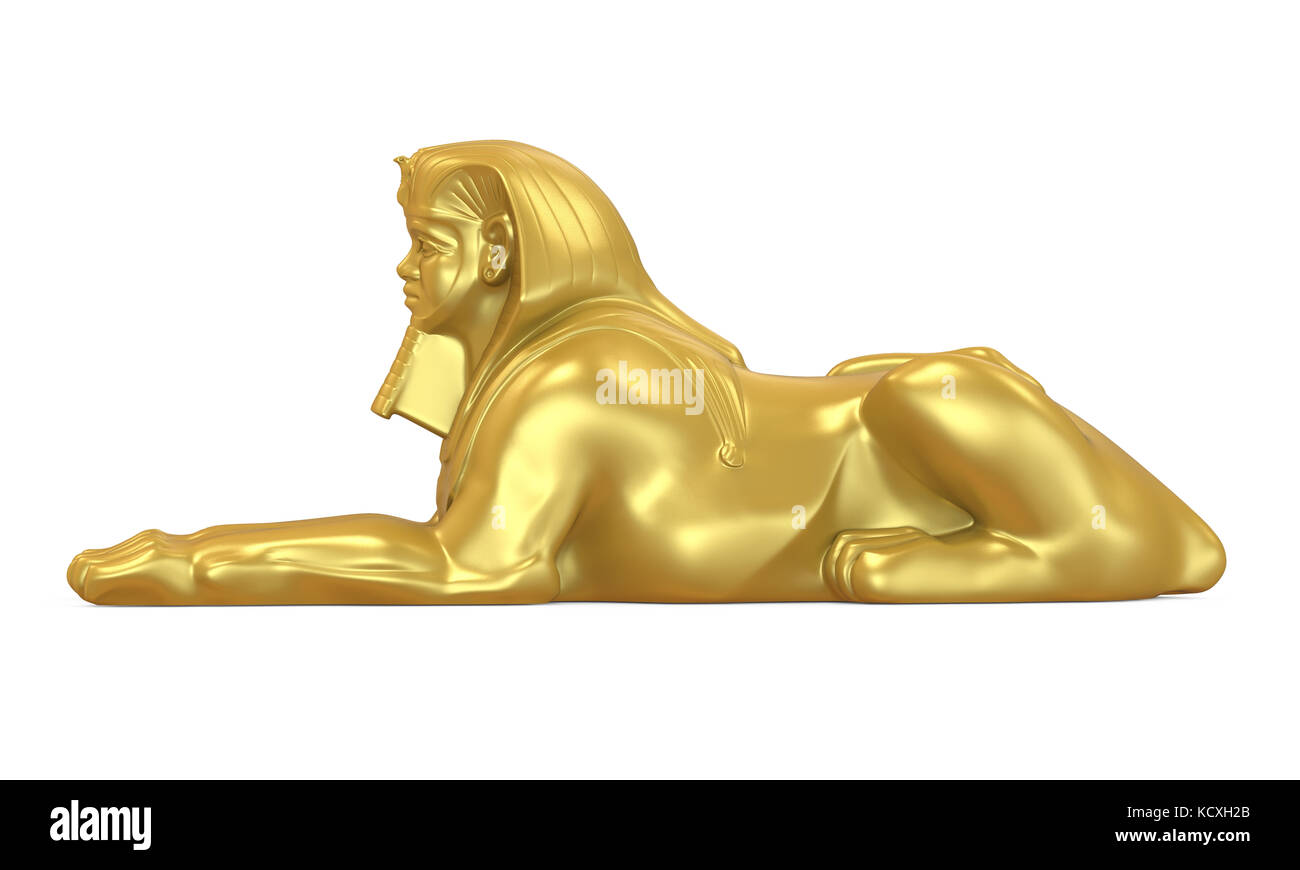 Goldene Ägyptische Sphinx-Statue Isoliert Stockfoto