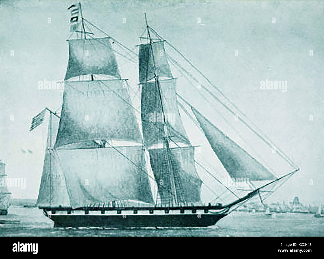 Die 370 Tonnen schwere brig Antilope von Boston, USA. 1843 im East Boston für Russel & Co für den Opiumhandel im Kanton zu Indien route gebaut. Stockfoto