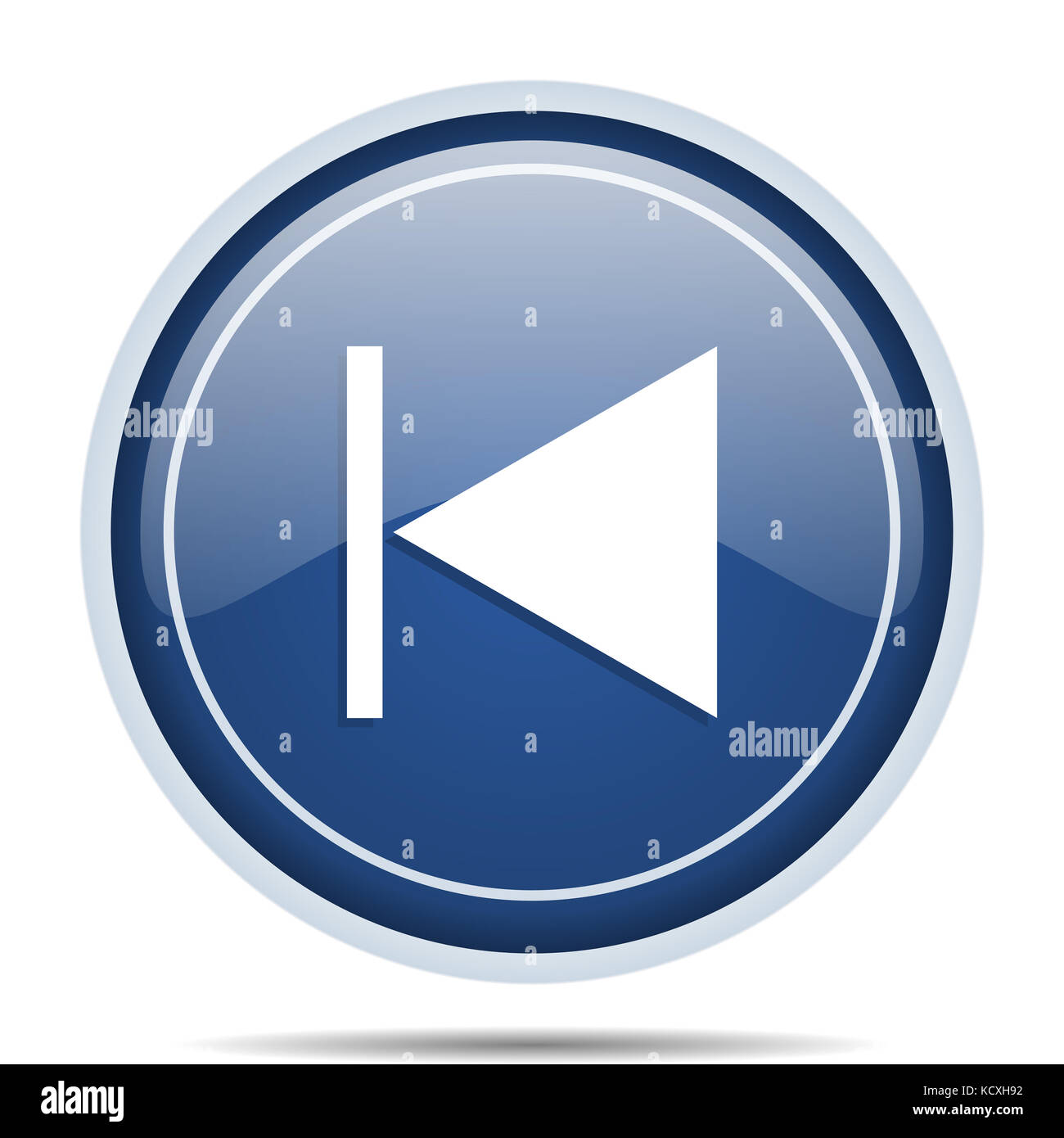 Vorheriges blaues rundes Websymbol. Isolierte Internettaste für Webdesign und Smartphone-Anwendungen. Stockfoto