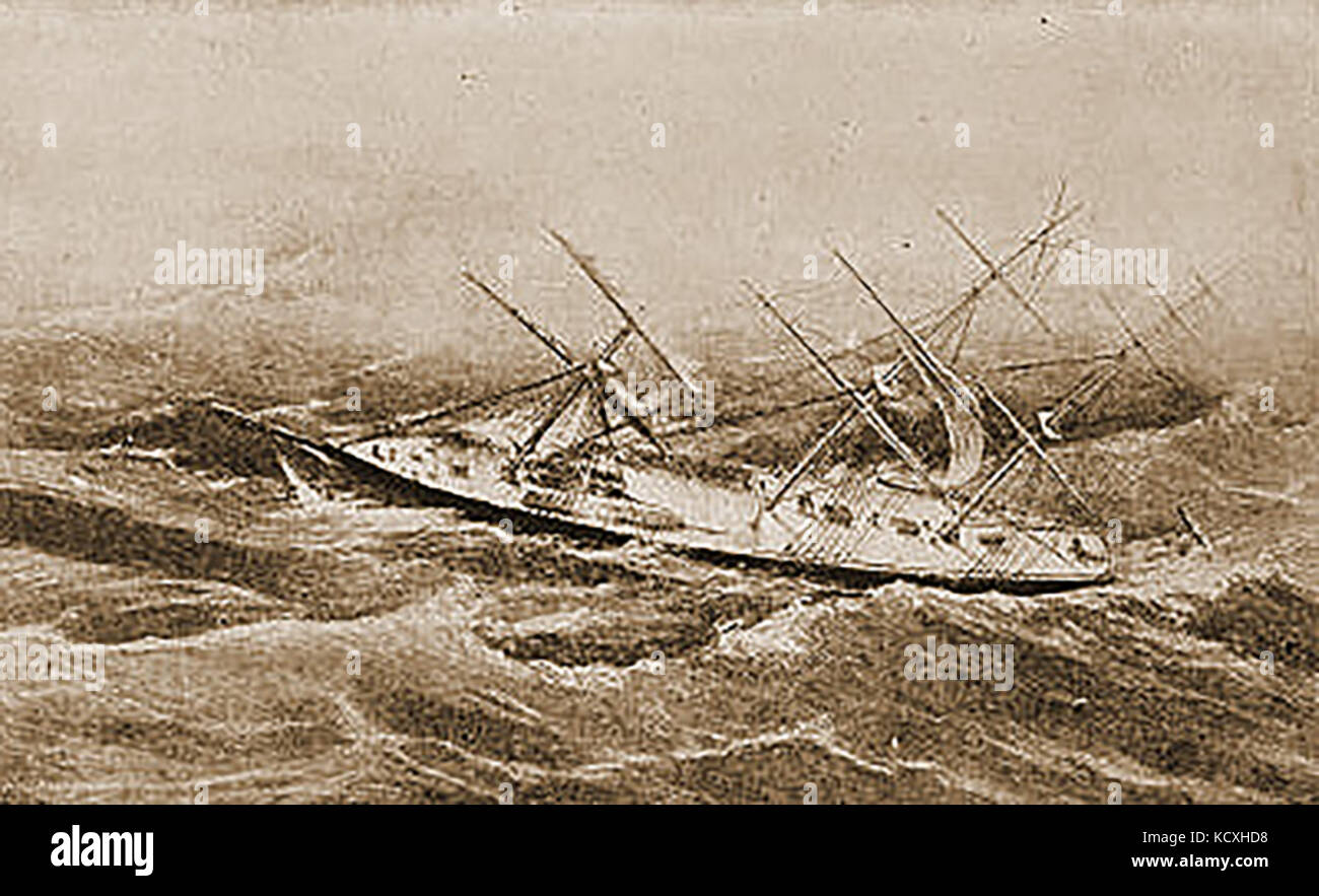 Die US-Clipper Comet in Schwierigkeiten während eines Hurrikans aus Bermuda im Oktober 1852 Stockfoto