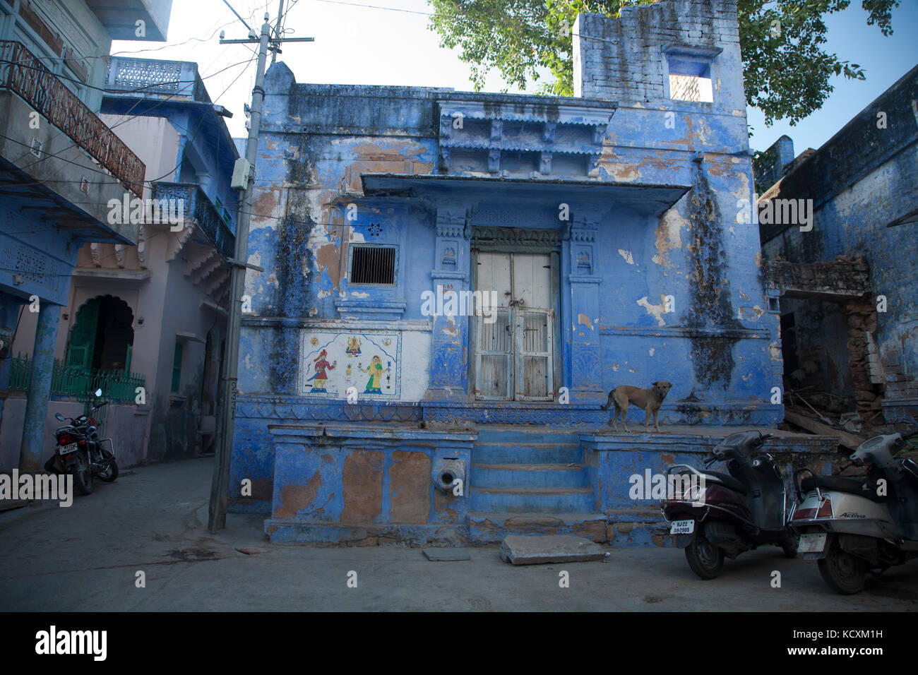 Alte Holzarbeiten zu Hause in Rajasthan, indien Stockfoto