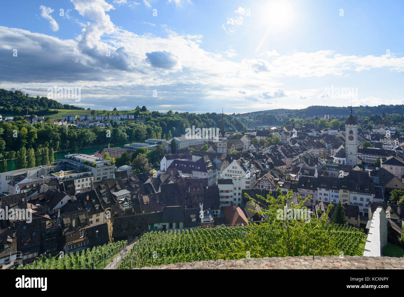 Aussicht von der Burg Munot auf Altstadt, Weinberg, Schaffhausen, Schaffhausen, Schweiz Stockfoto