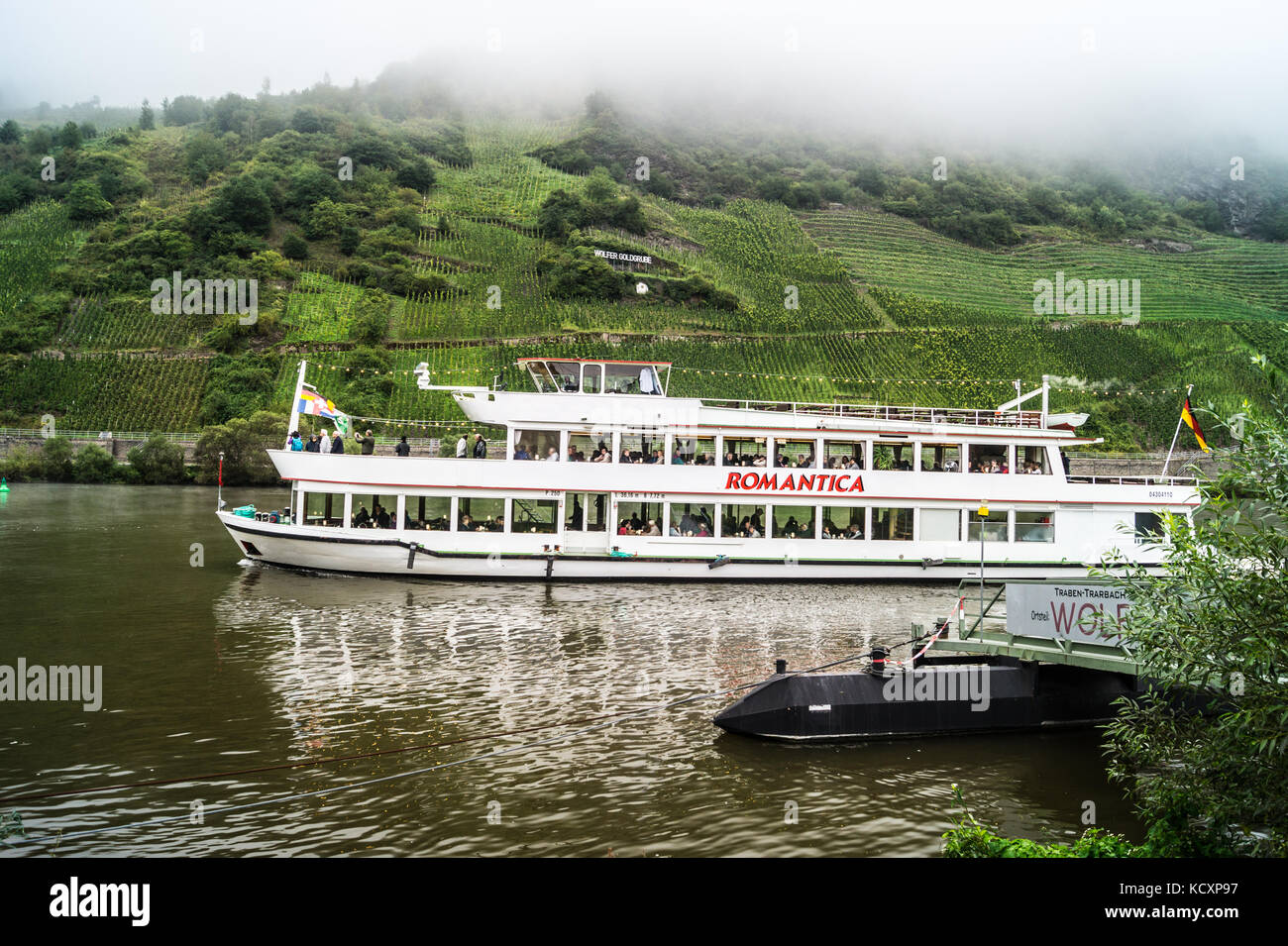 'Romantica' day trip Boot am Ferry Quay in Nebel, Wolf - Traben-Trarbach, Mosel, Rheinland-Pfalz, Deutschland Stockfoto