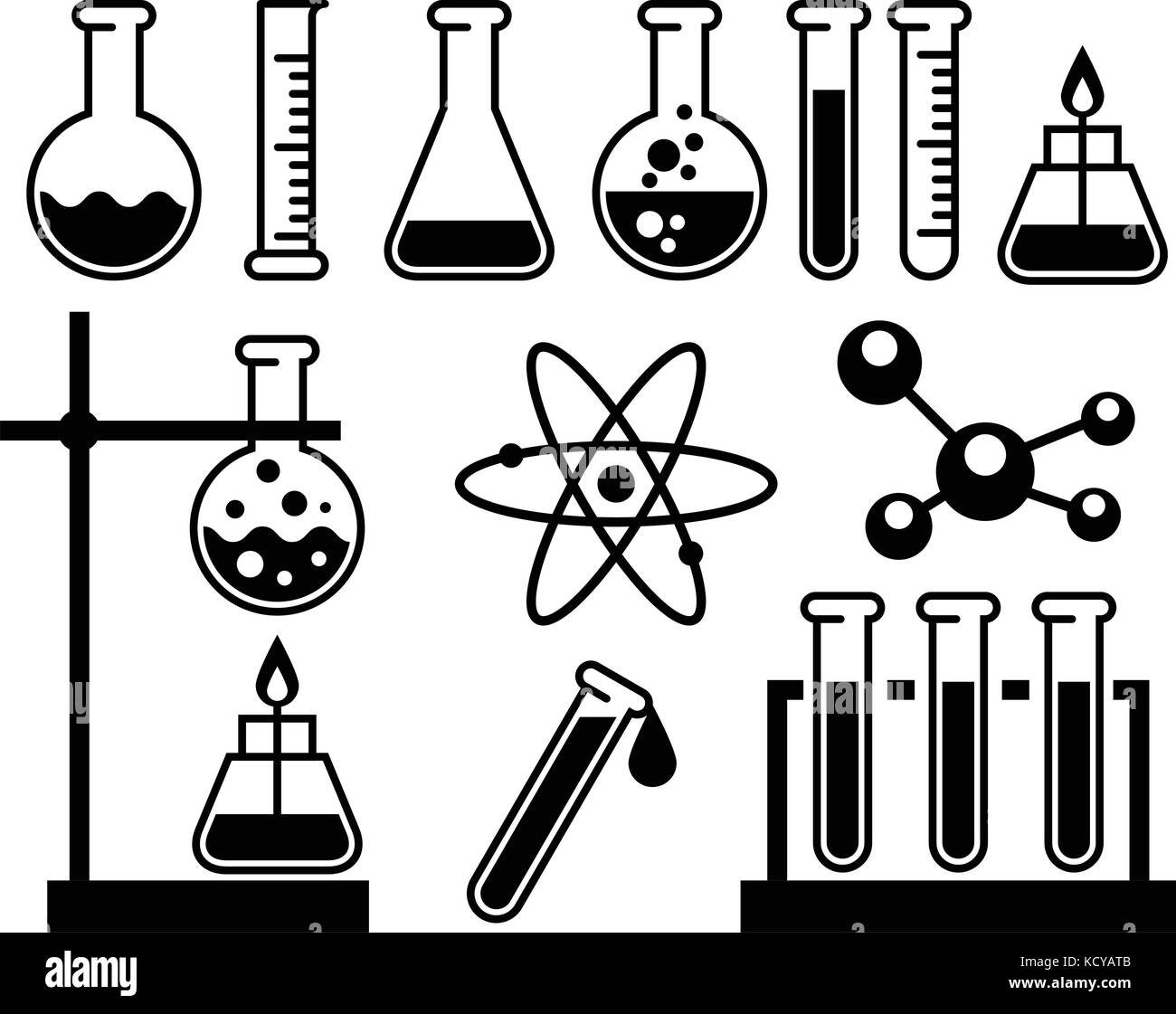 Chemische Laborgeräte - Röhrchen, Flaschen und Glas Stock Vektor