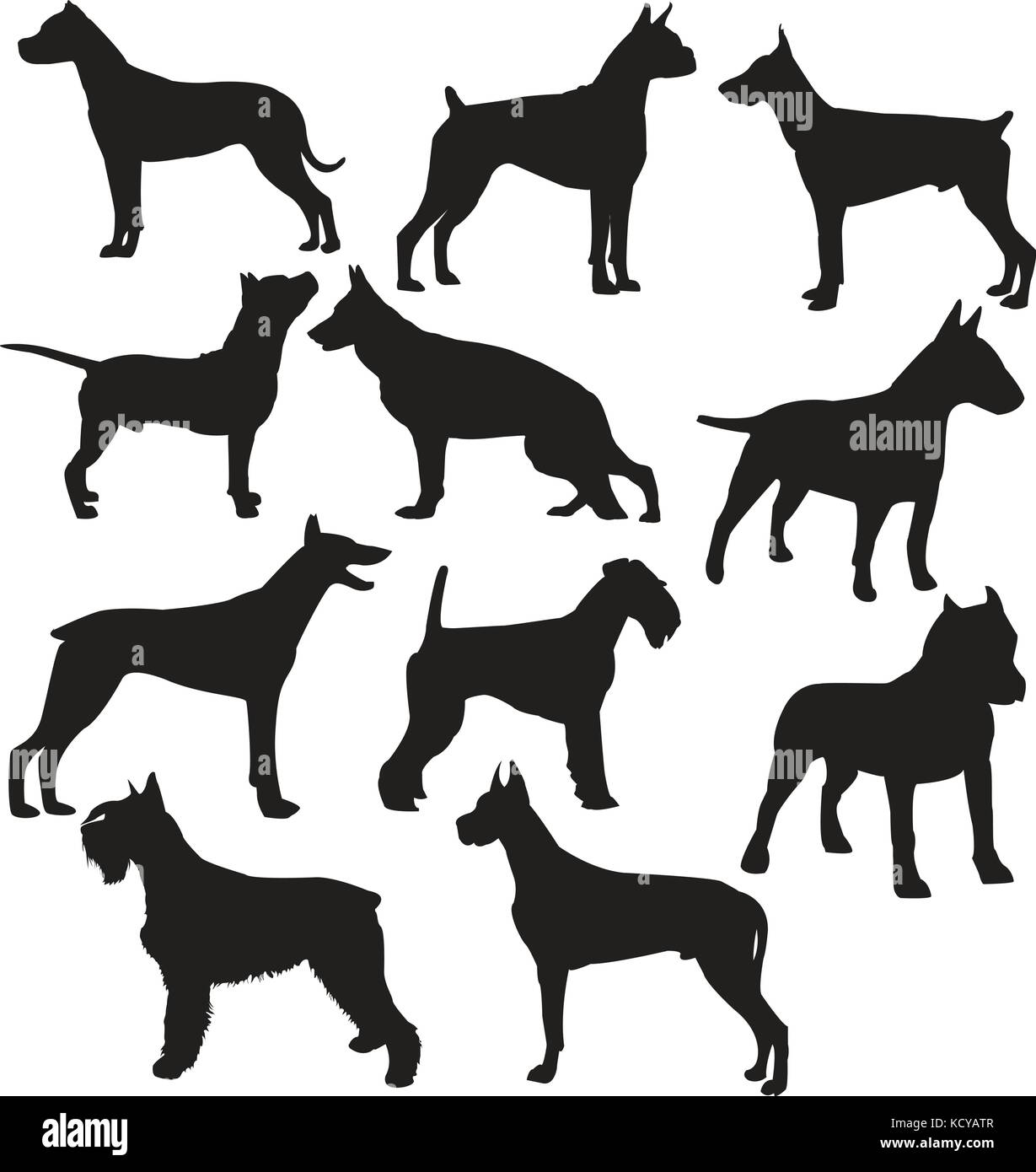 Satz von sillhouttes der ständigen Arbeitsgruppe Hunde Stock Vektor