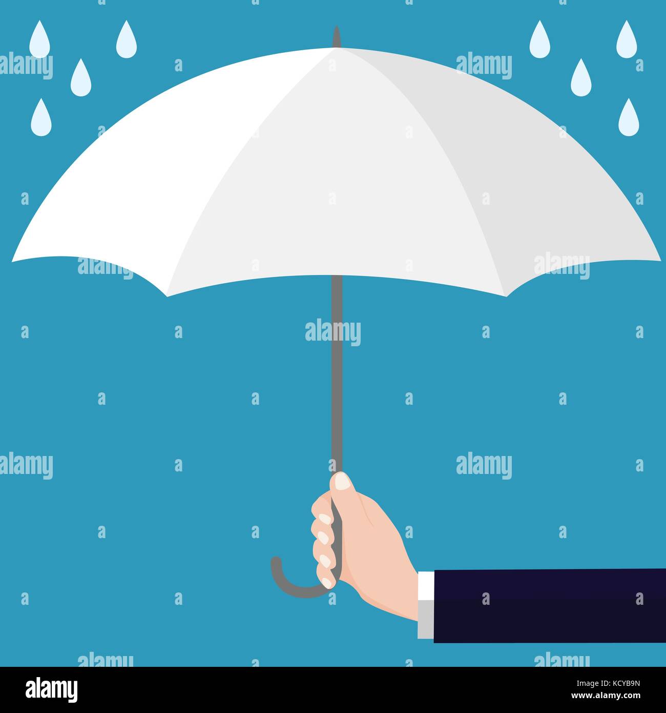 Unternehmer hält geöffnete weißer Schirm, flaches design Stil. Vektor flachbild Abbildung. Stock Vektor