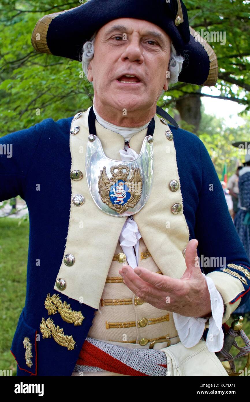 Philadelphia, PA, USA - Oktober 7, 2017: Revolutionäre Krieg Re-enactors Teil in der 240. Jahrestag Nachstellung der Schlacht von Germantown. Stockfoto