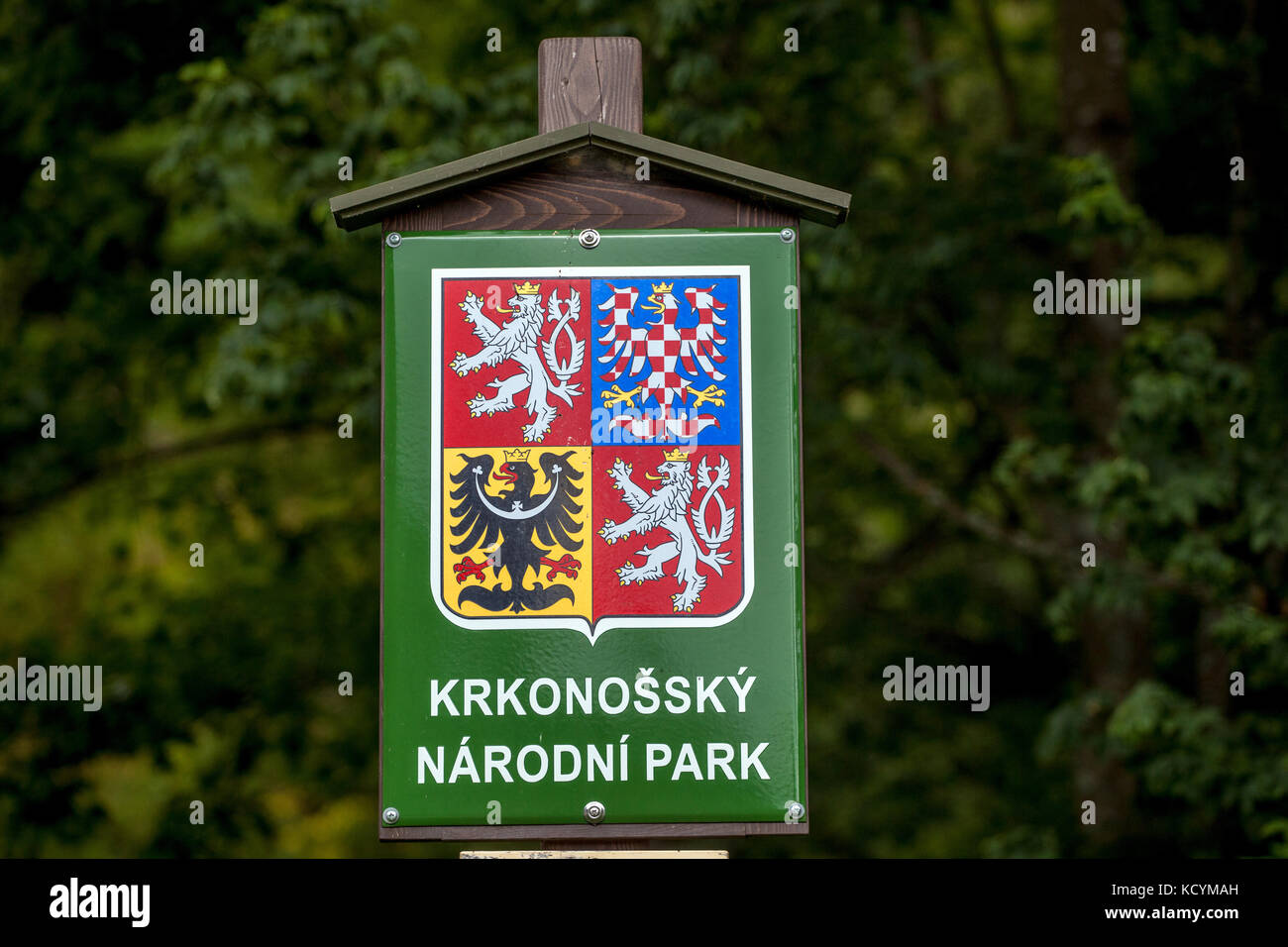 Schild für den Nationalpark Riesengebirge, Naturschutzgebiet, Tschechische Republik Schild Stockfoto