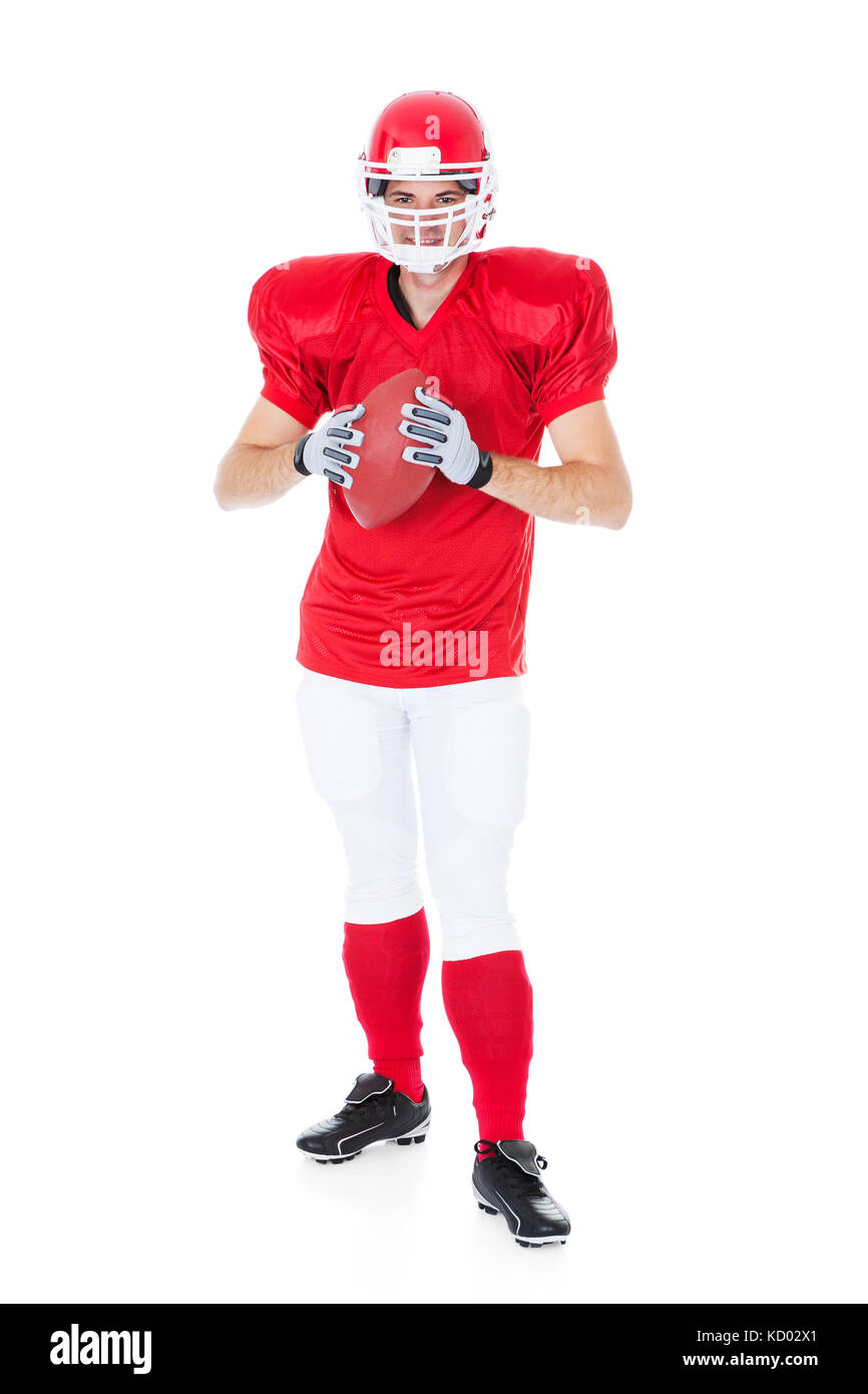 Porträt des Rugby-Spieler, Isolated On White Background Stockfoto