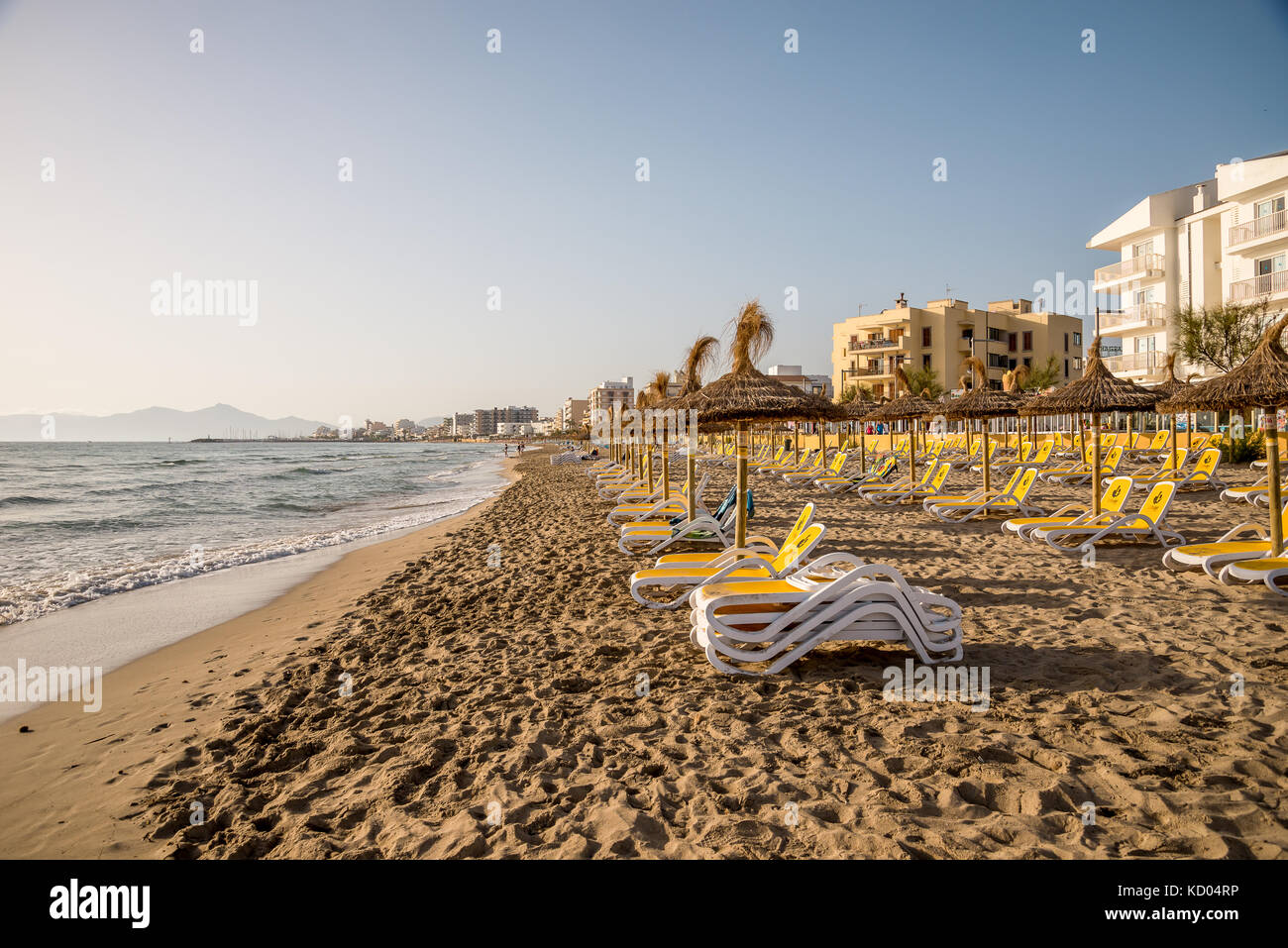 Playa de Muro anzeigen in Can Picafort, Alcudia, Mallorca Stockfoto