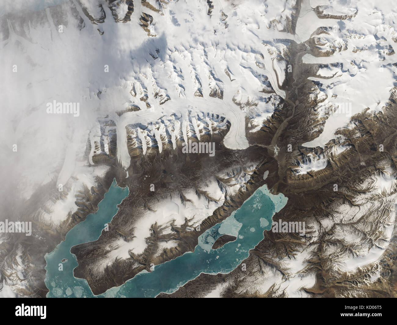 Satellitenbild von Webber Gletscher, in der Oobloyah Tal an der kanadischen Ellesmere Island. Stockfoto