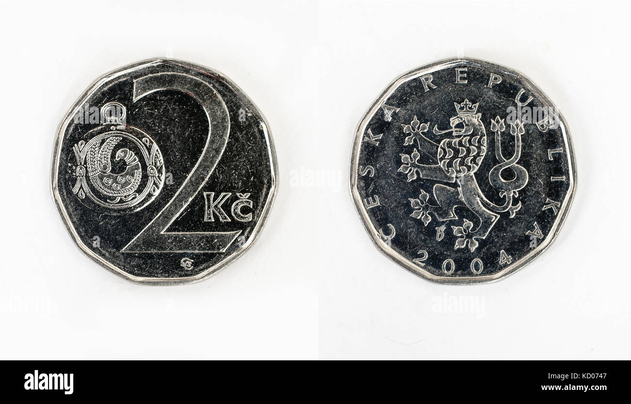 Zwei tschechische Kronen Münze. Stockfoto