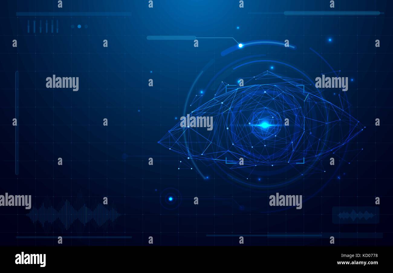 Abstrakte futuristische digitale Auge Scanner. Konzept der Technologie Sicherheit auf blauem Hintergrund Stock Vektor