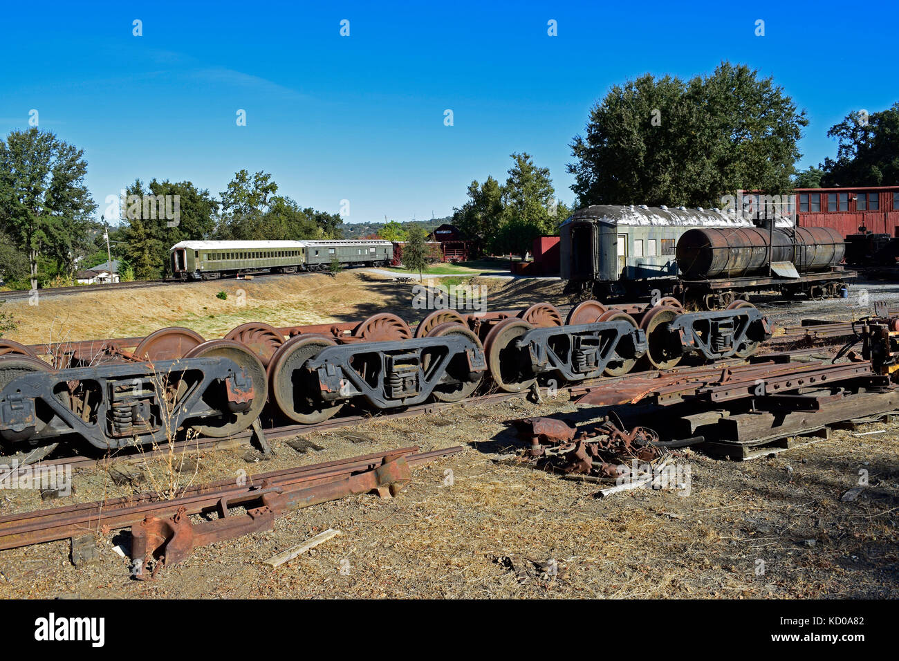 Eisenbahnräder, Railtown 1897 State Historic Park, Jamestown, Kalifornien Stockfoto