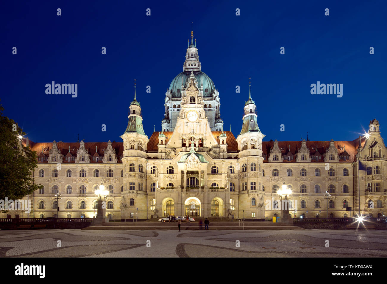 Neues Rathaus bei Nacht, Hannover, Niedersachsen, Deutschland Stockfoto