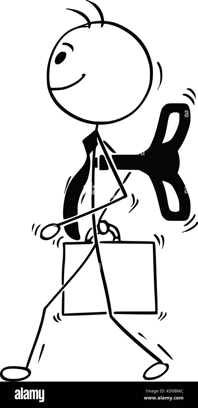 Cartoon stick Mann Abbildung: Windup wind-up Business Mann mit Schlüssel auf seinem Rücken. Stock Vektor