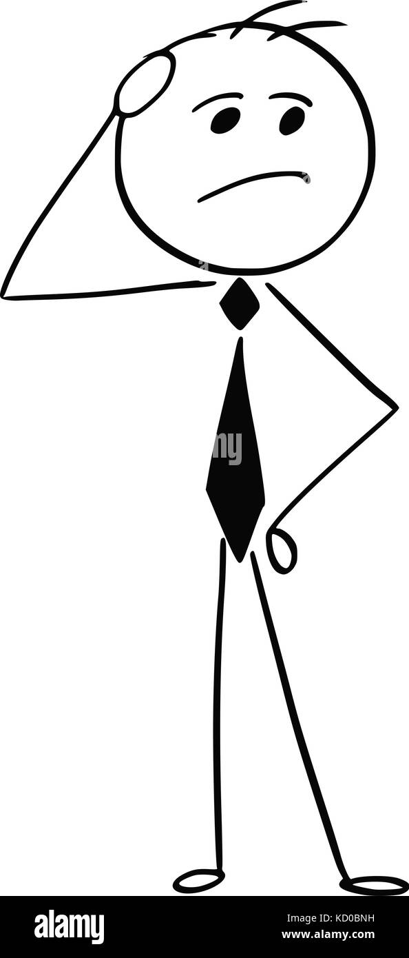 Cartoon stick Mann Abbildung: Geschäftsmann denken über Entscheidung problem Frage. Stock Vektor
