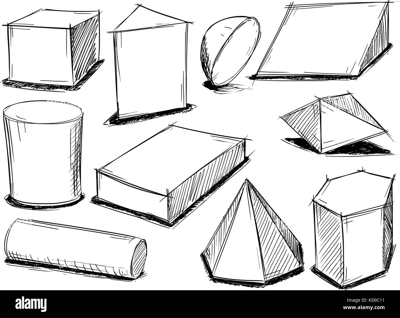 Satz von verschiedenen Sketchy 3d geometrische Form doodles. Stock Vektor