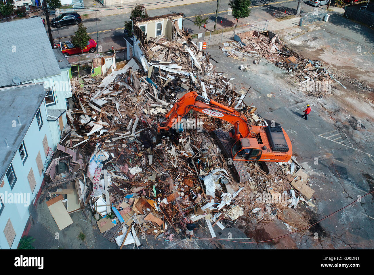 Luftaufnahme von Hoises in New Brunswick, New Jersey abgerissen Stockfoto