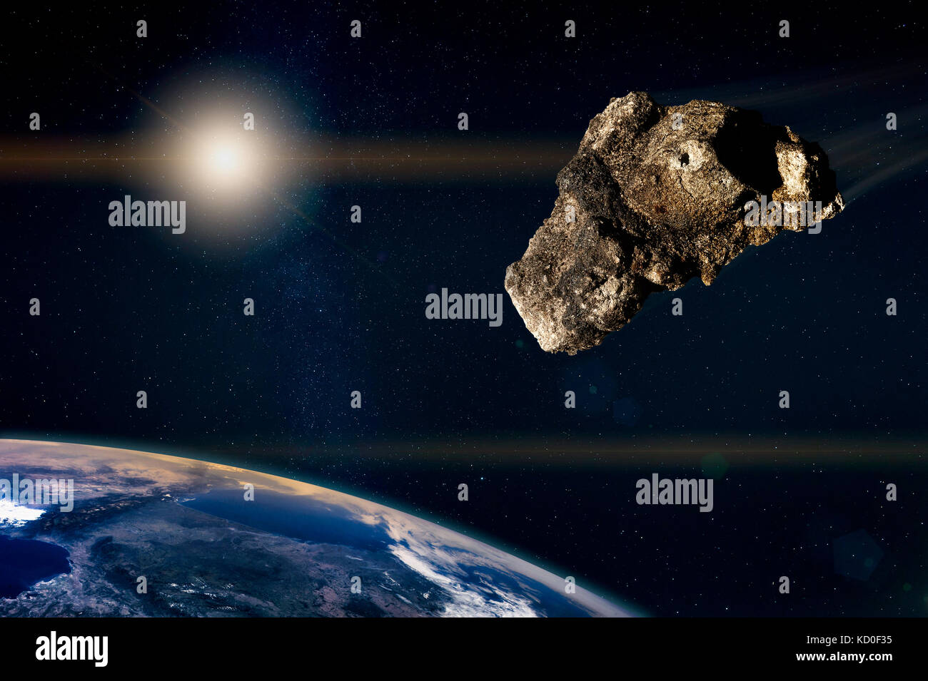 Meteor in den Sternenhimmel, in Richtung des Planeten Erde, vor einem drohenden Katastrophe. Elemente dieses Bild von der Nasa eingerichtet Stockfoto