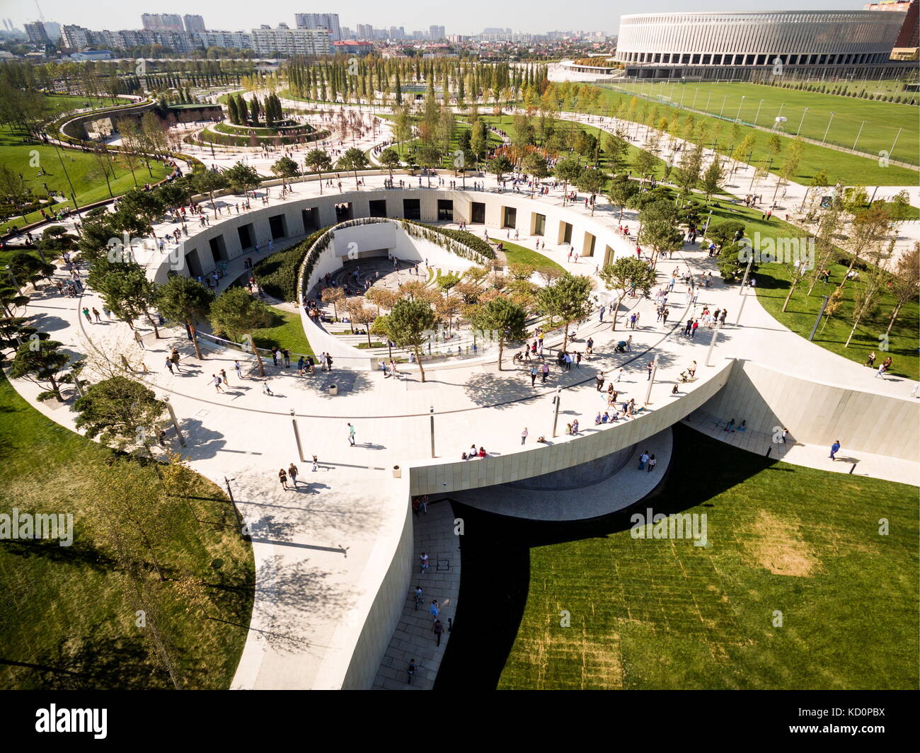 Krasnodar Russland 8 Oktober 2018 Eine Antenne Bild Einer Neuen Park Ausserhalb Der Region Krasnodar Stadium Der Bau Der Park Wurde Von Geschaftsmann Und Fc Krasnodar Eigentumer Sergei Galitsky Kredit Finanziert Wurden