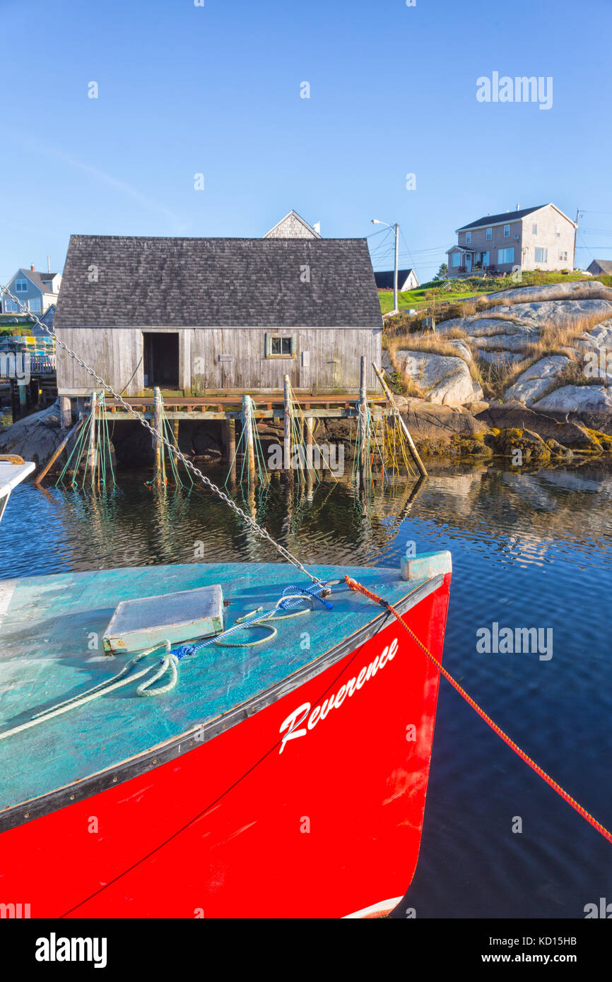 Fischerboot und Schuppen, Peggys Cove, Nova Scotia, Kanada Stockfoto