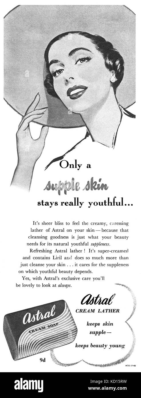 1951 britischen Werbung für Astral Cream Soap. Stockfoto