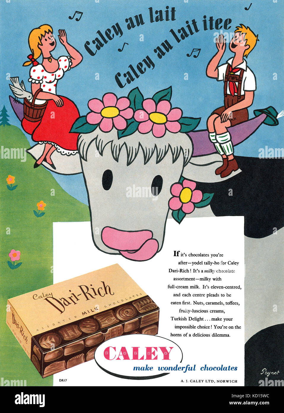 1955 britischen Werbung für Caley Dari-Rich sortierten Milch Schokolade. Stockfoto