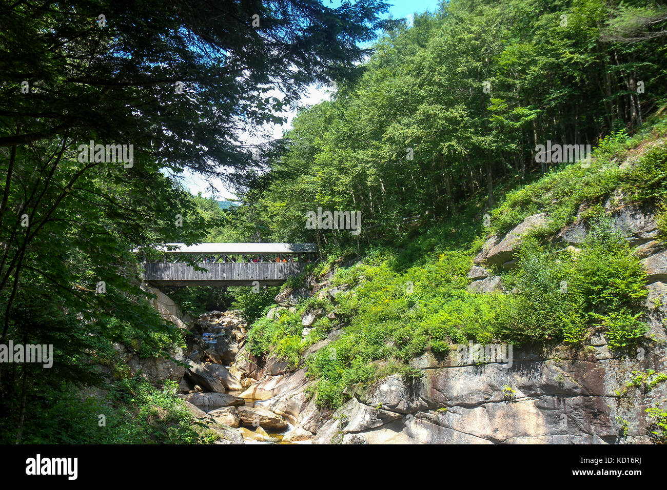 Sentinel kiefer Brücke, flume Gorge, Franconia Notch State Park, New Hampshire, USA Stockfoto