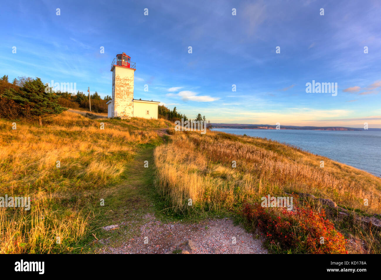 Sunrise, quaco Head Lighthouse, Bucht von Fundy, New Brunswick Kanada Stockfoto