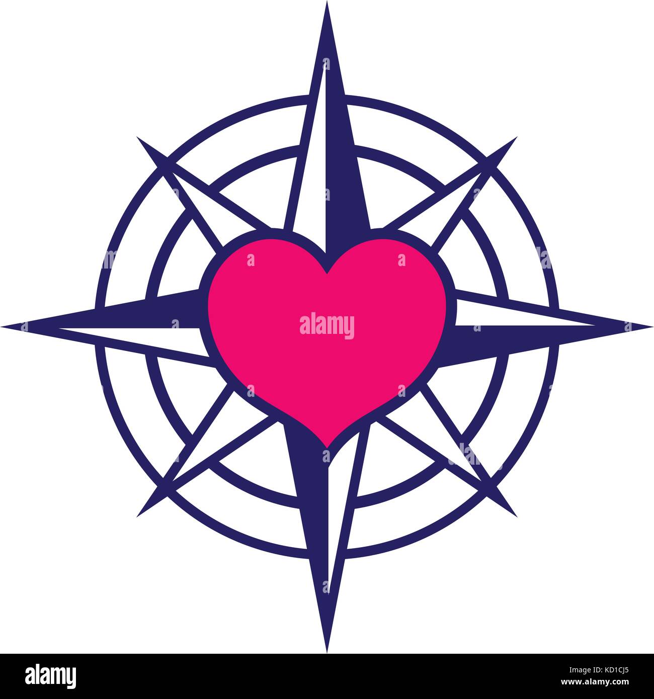 Navy Farbige Starred Kompass Symbol Mit Rosa Herzen In Der Mitte Die Suche Nach Liebe Fur Den Einsatz Als Gestaltungselement Vector Illustration Stock Vektorgrafik Alamy