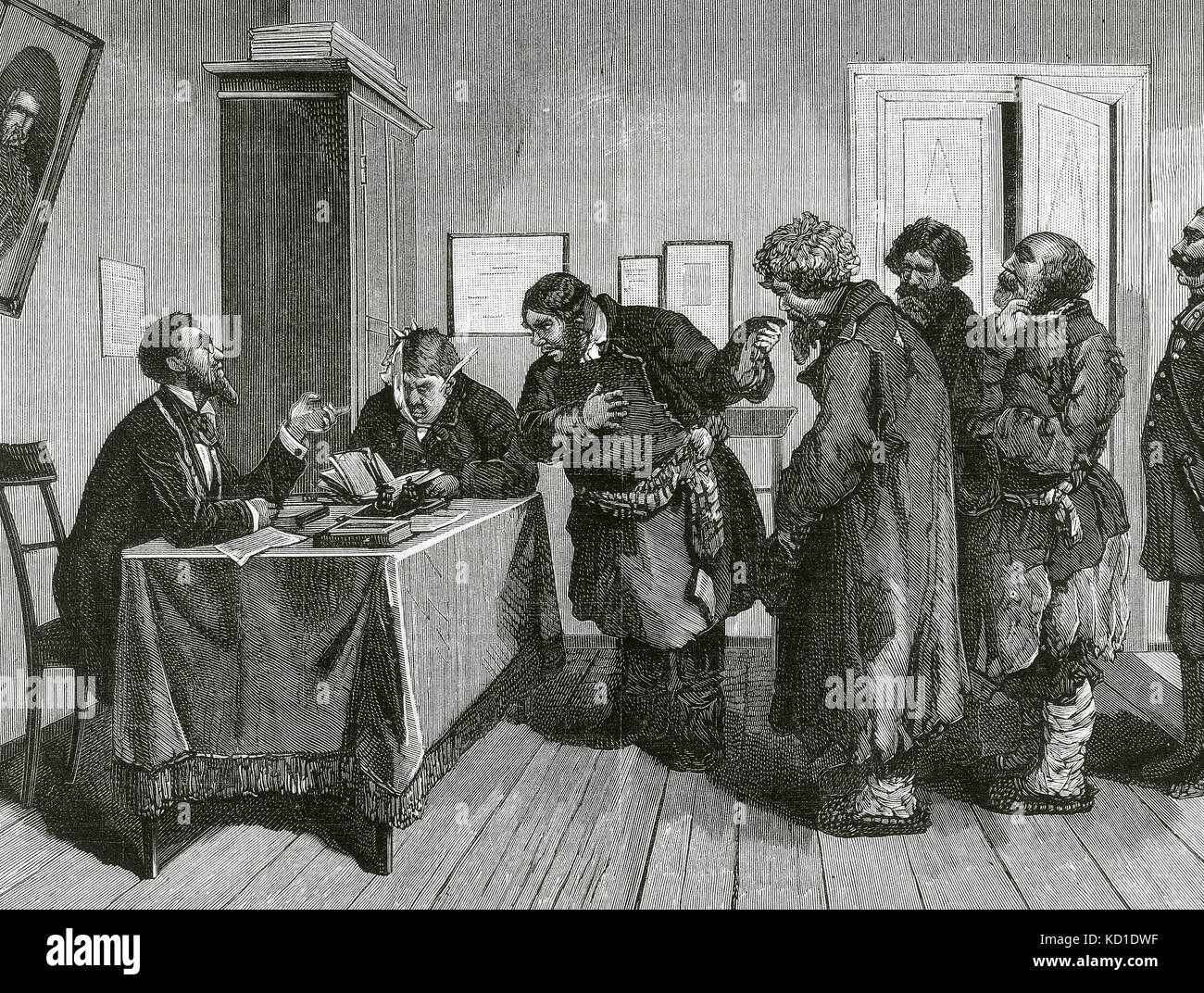 Russland. Nihilist agitation. Anweisung eines Prozesses in Kiew. Gravur, 1880. Stockfoto