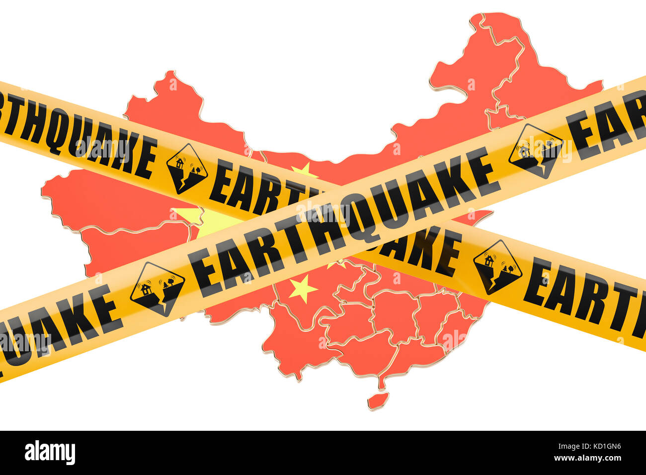 Erdbeben in China Konzept, 3D-Rendering auf weißem Hintergrund Stockfoto