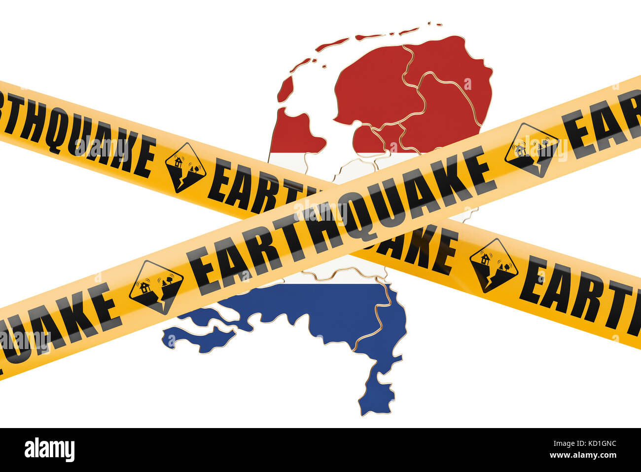 Erdbeben in Niederlande Konzept, 3D-Rendering auf weißem Hintergrund Stockfoto