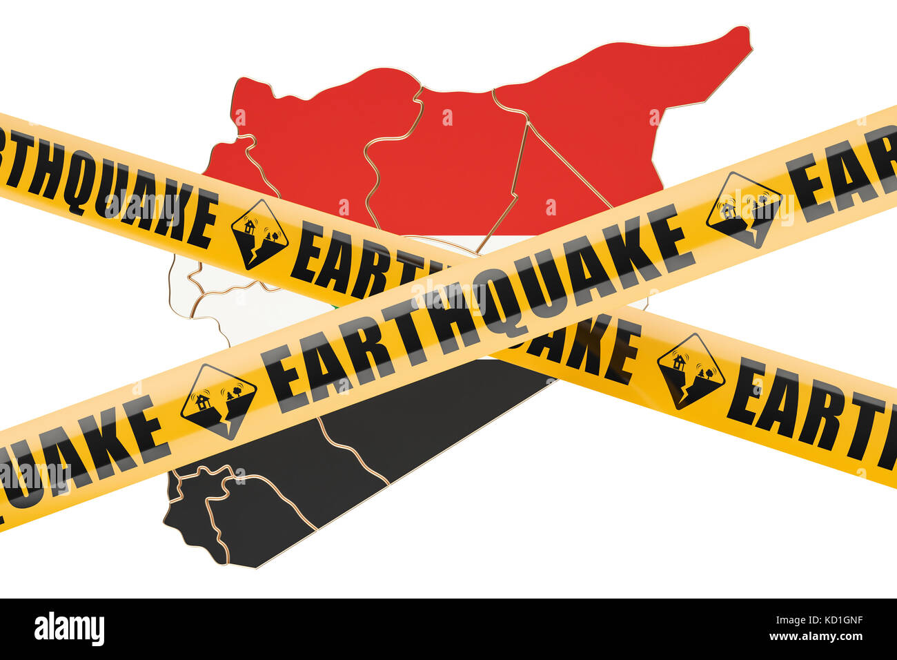 Erdbeben in Syrien Konzept, 3D-Rendering auf weißem Hintergrund Stockfoto