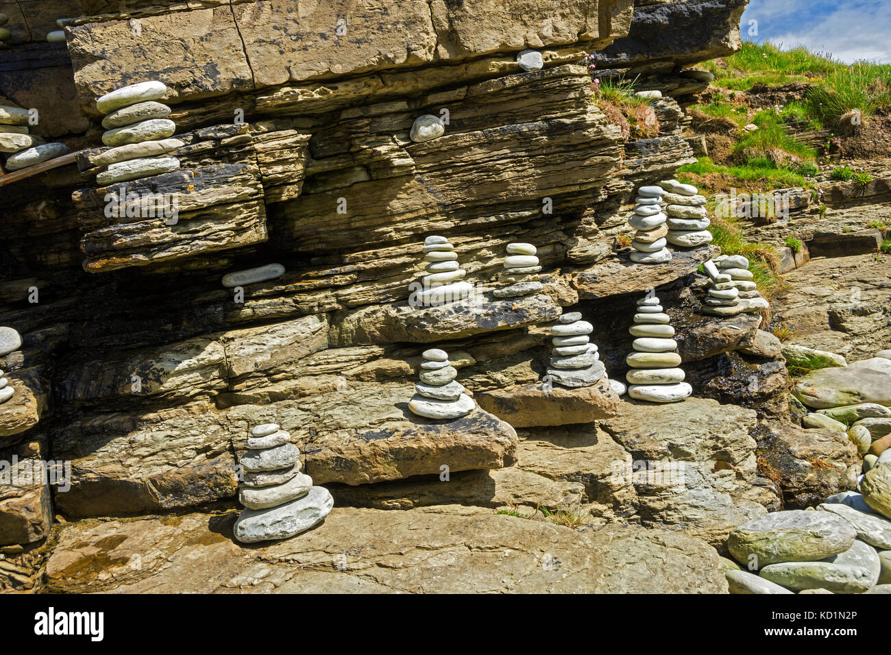 'Pebble Art' auf dem Brough of Birsay, Orkney, Schottland, Großbritannien. Stockfoto