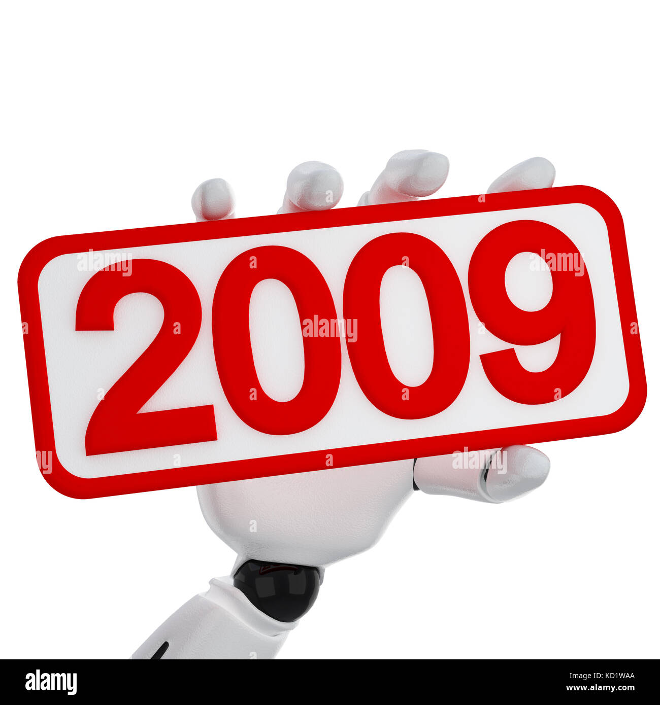 Die Roboterhand halten Sie eine Platte mit 2009 Nummer Stockfoto