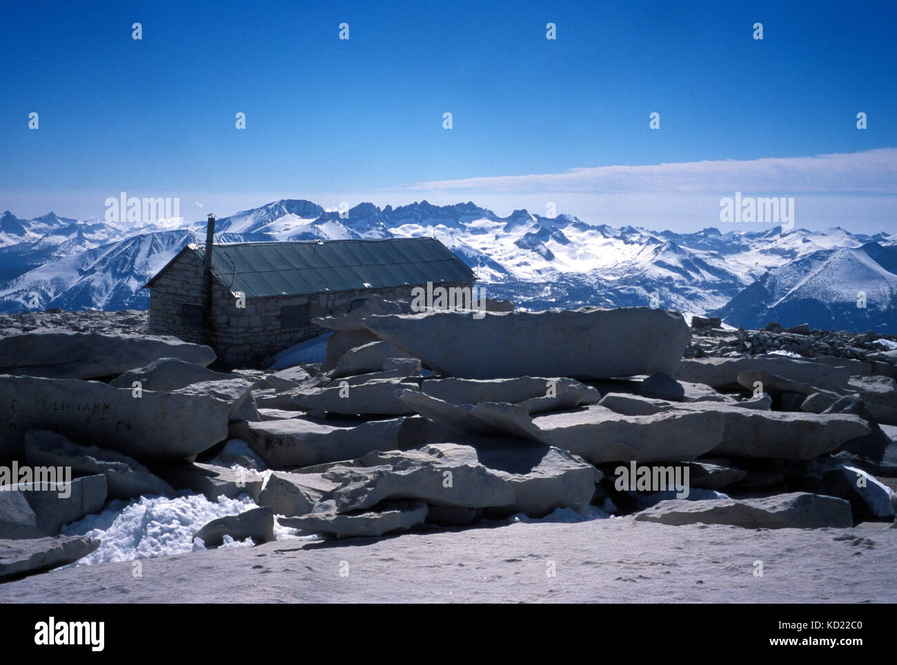 Smithsonian Institution Tierheim Gipfel Hütte auf Mount Whitney, der höchste Punkt im unteren 48 us Stockfoto