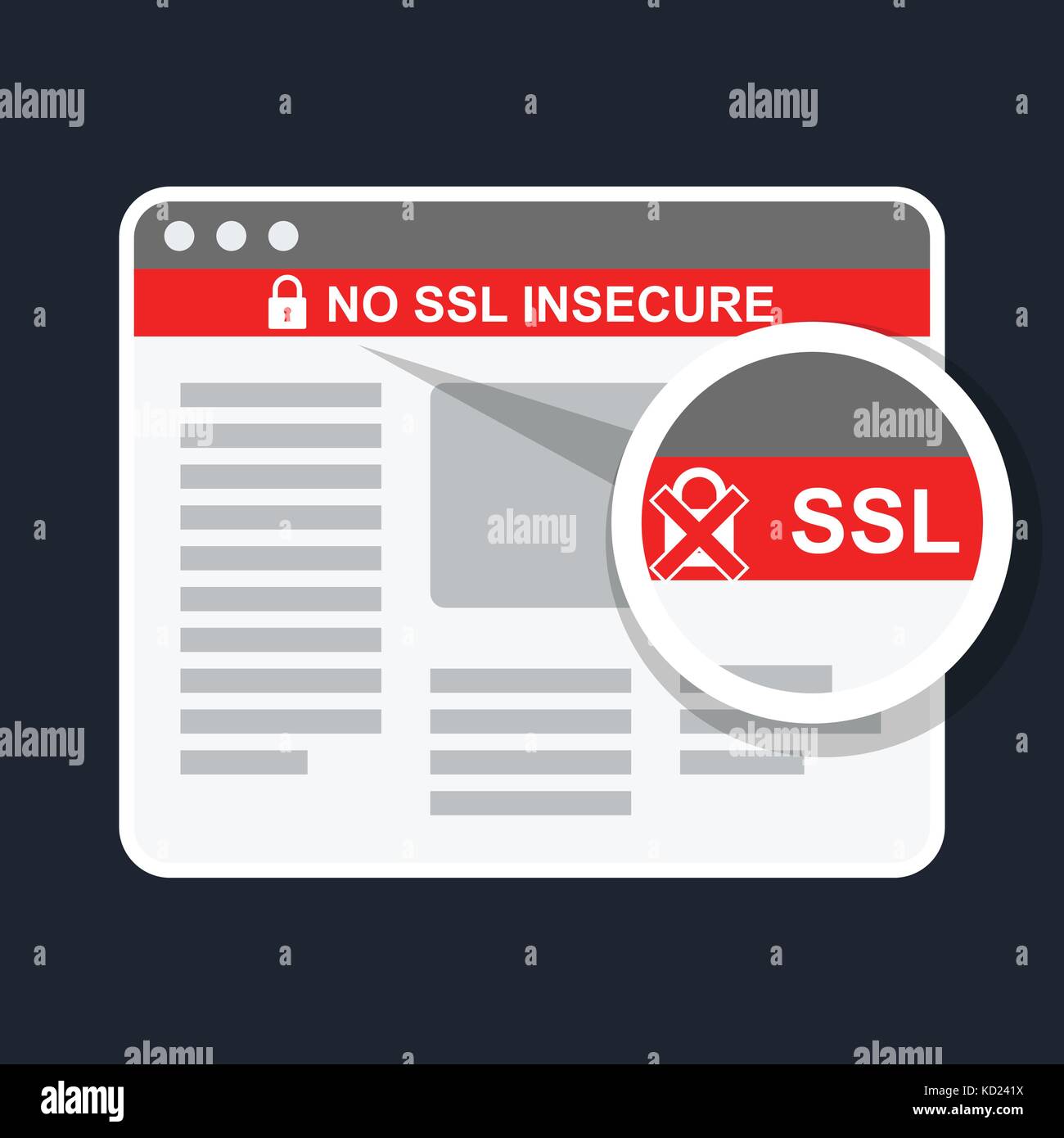 Unsichere Webseite ohne SSL-Zertifikat Stock Vektor