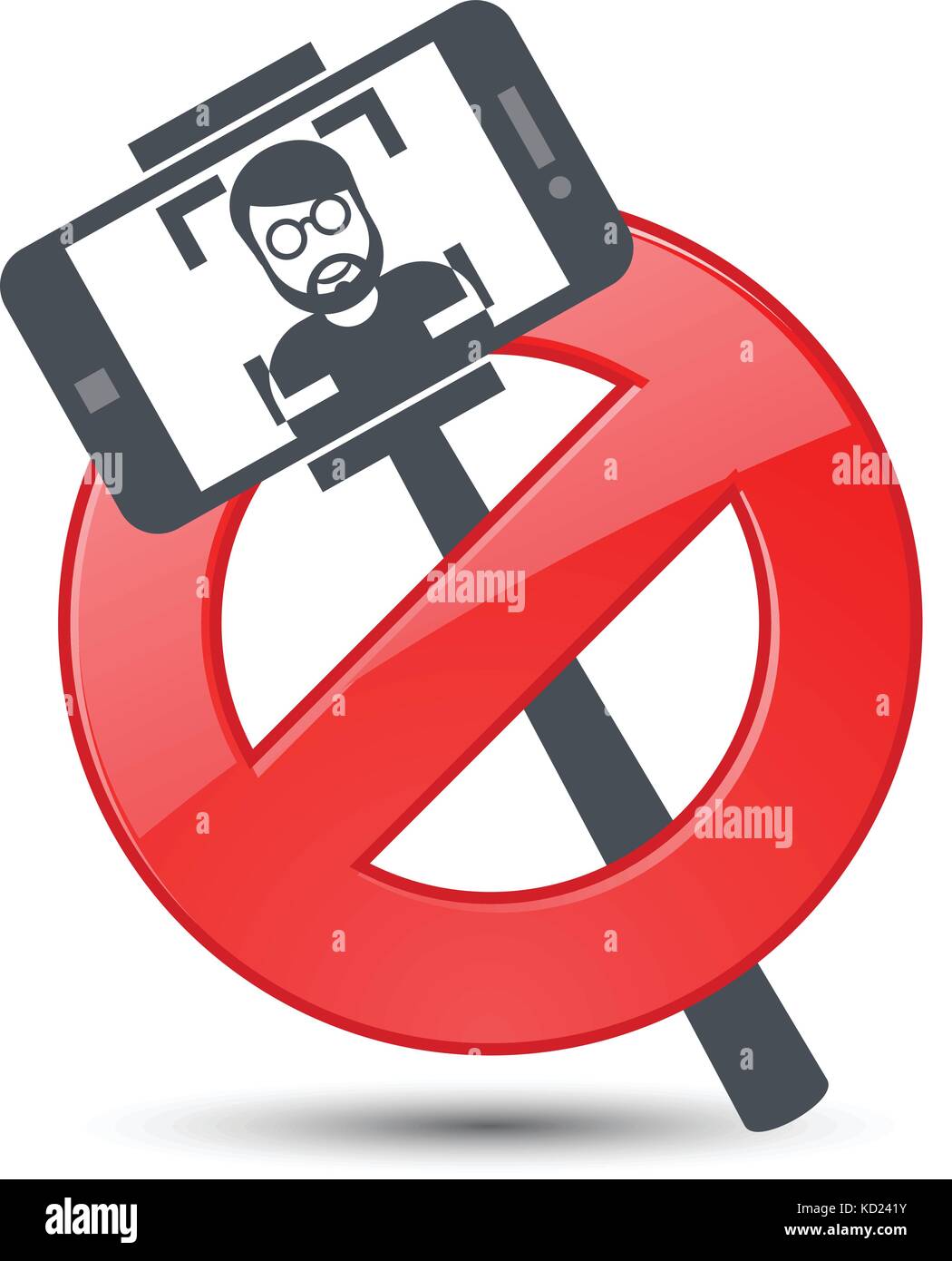 Selfie nicht erlaubt - verbotszeichen mit Stick selfie und Smartphone Stock Vektor