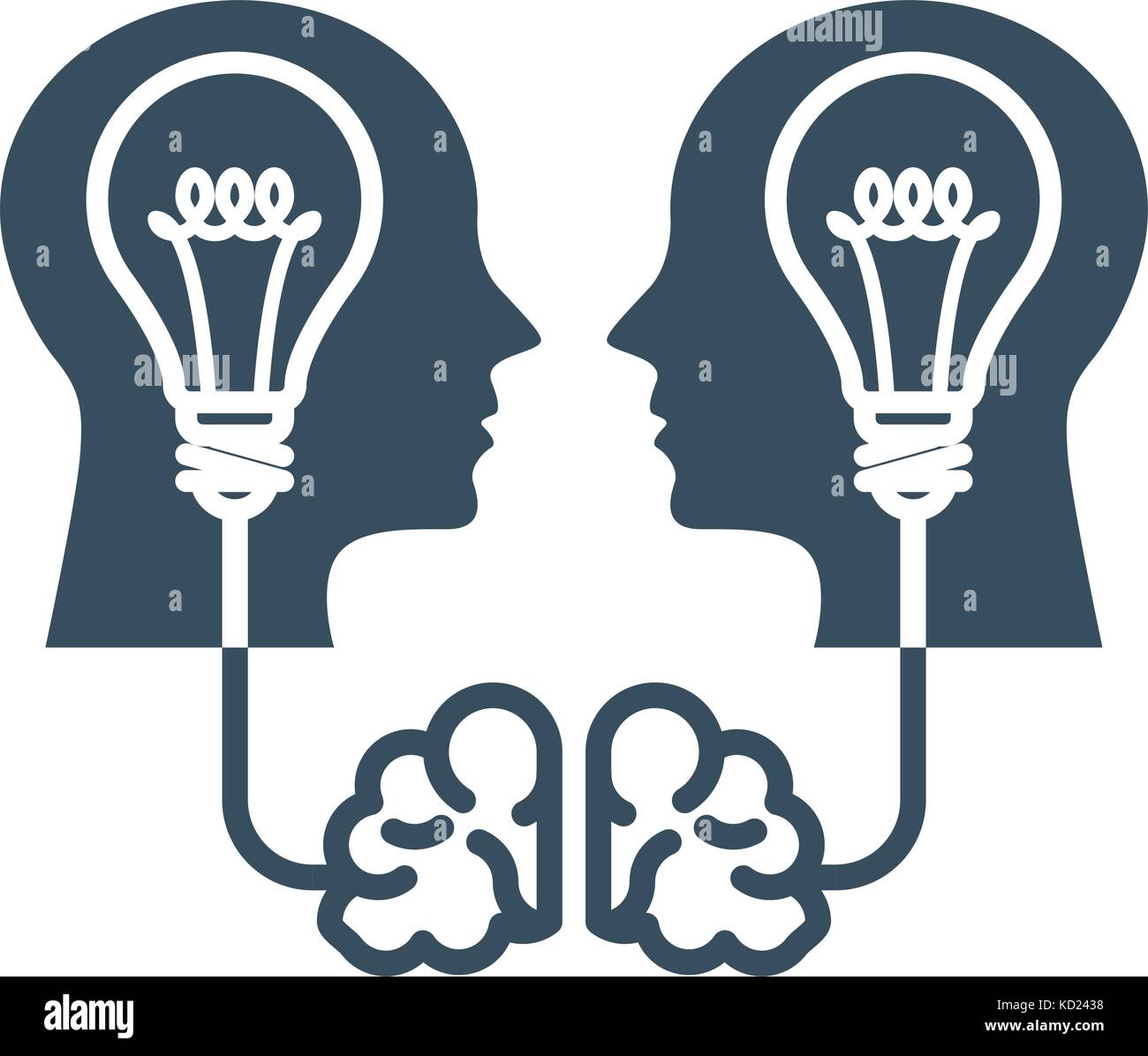 Geistiges Eigentum und Ideen - Kopf mit Glühbirne und Gehirn Stock Vektor
