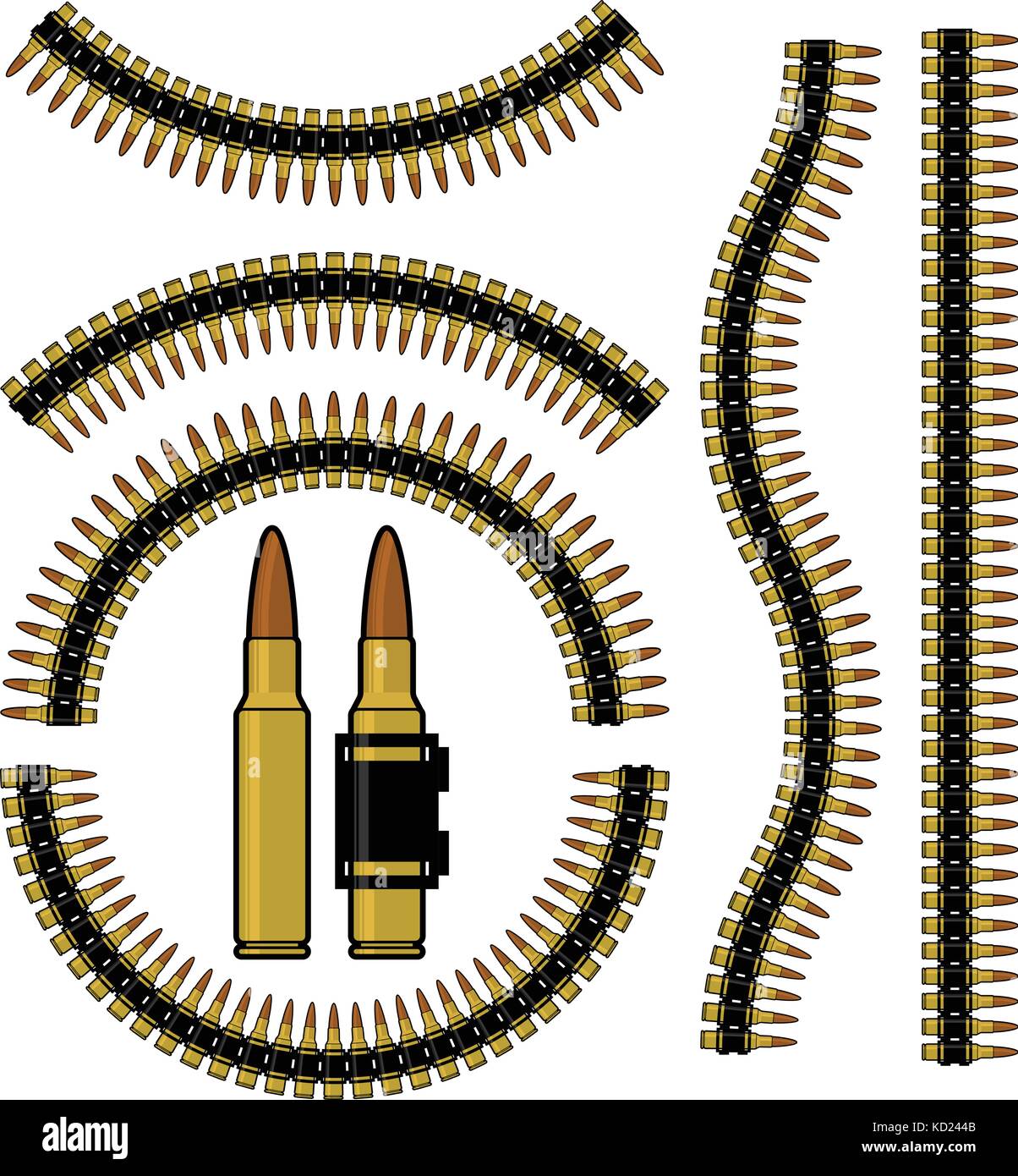 Bullet und Maschinengewehr Patrone Gürtel in verschiedenen Formen Stock Vektor