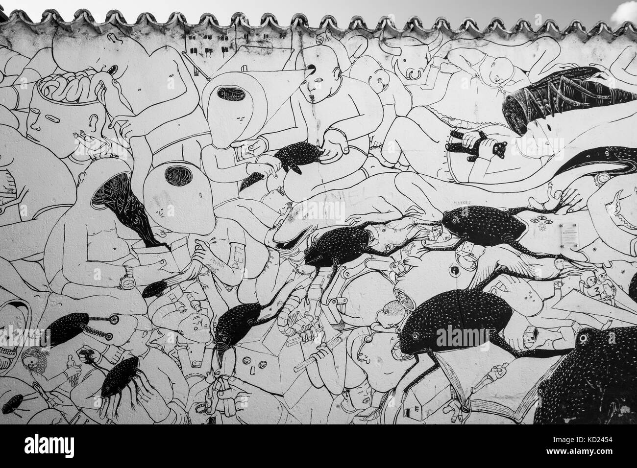 Murale UNTITLED, 2006 Blu + Ericailcane Blu und Ericailcane verwenden Pseudonyme und zählen international zu den bekanntesten Straßenkünstlern - Meran- Italien Stockfoto